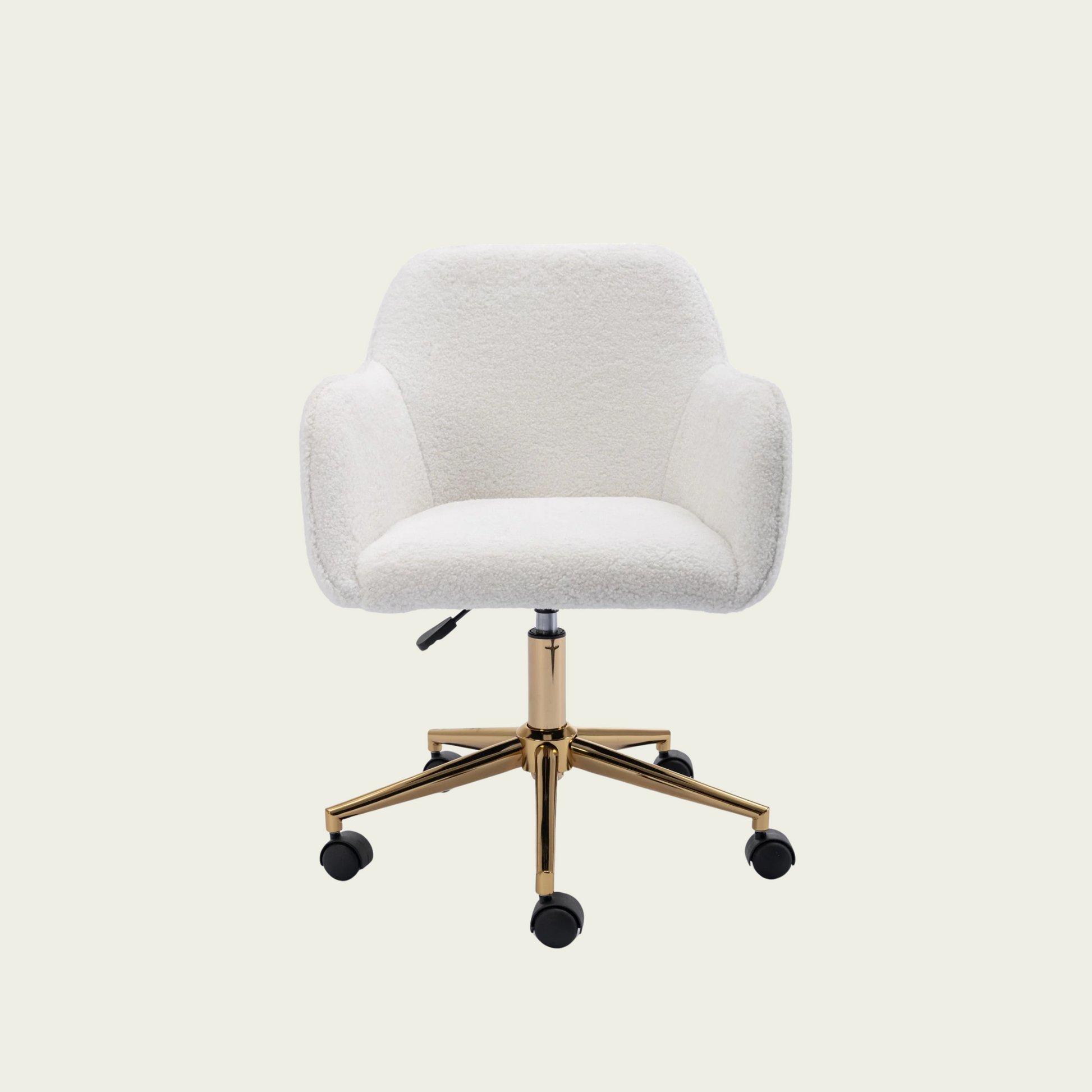Modern Teddy Fabric Material Adjustable Height 360 Revolving Home Office Chair With Gold Metal Legs And Universal Wheel For Indoor,White