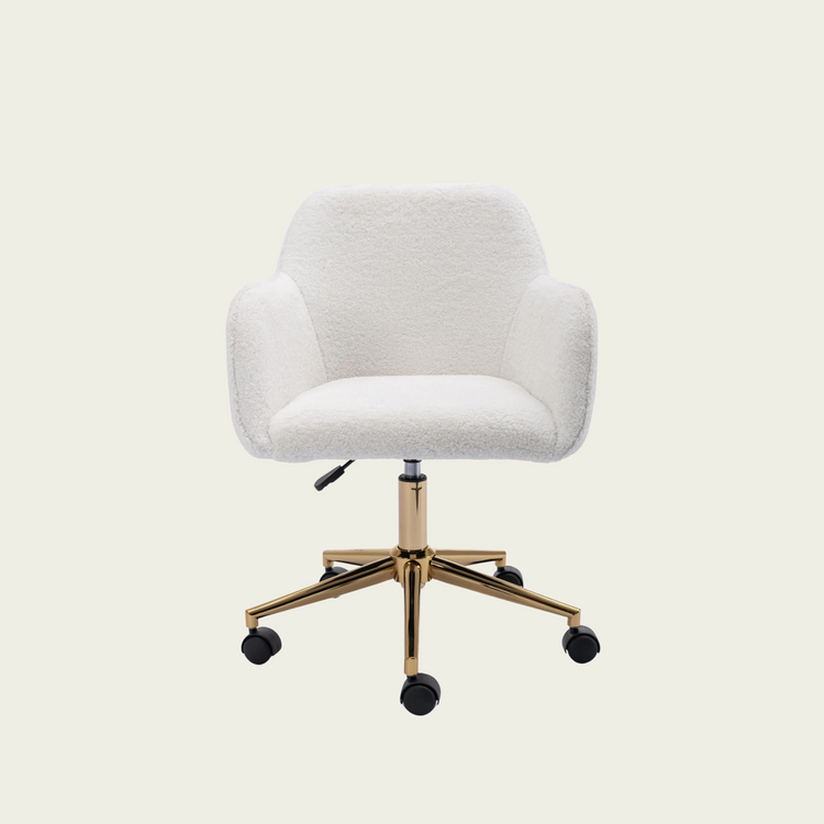 Modern Teddy Fabric Material Adjustable Height 360 Revolving Home Office Chair With Gold Metal Legs And Universal Wheel For Indoor,White