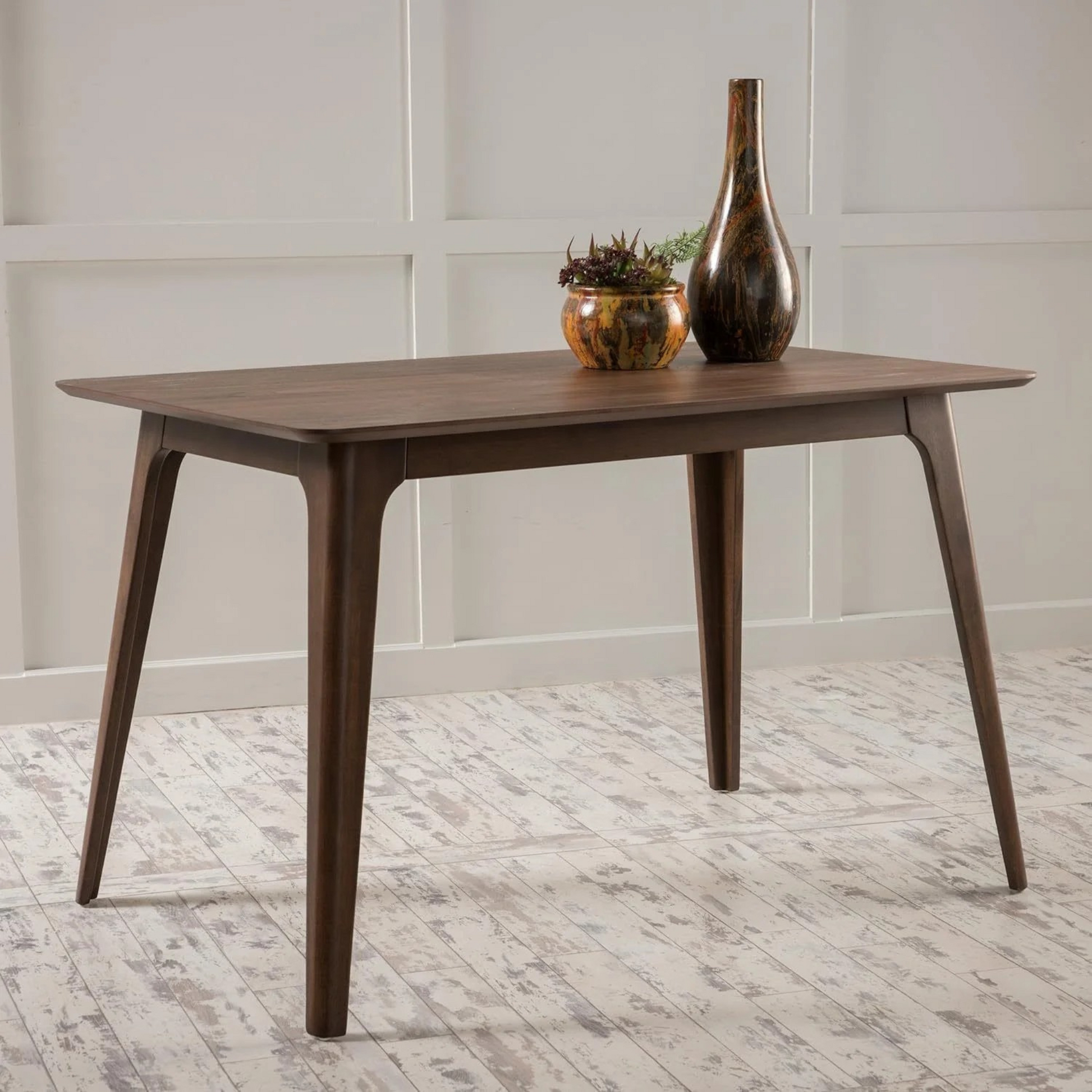 47.2”  Mid-Century Modern Walnut Dining Table – Solid Wood Legs & Faux Wood Top