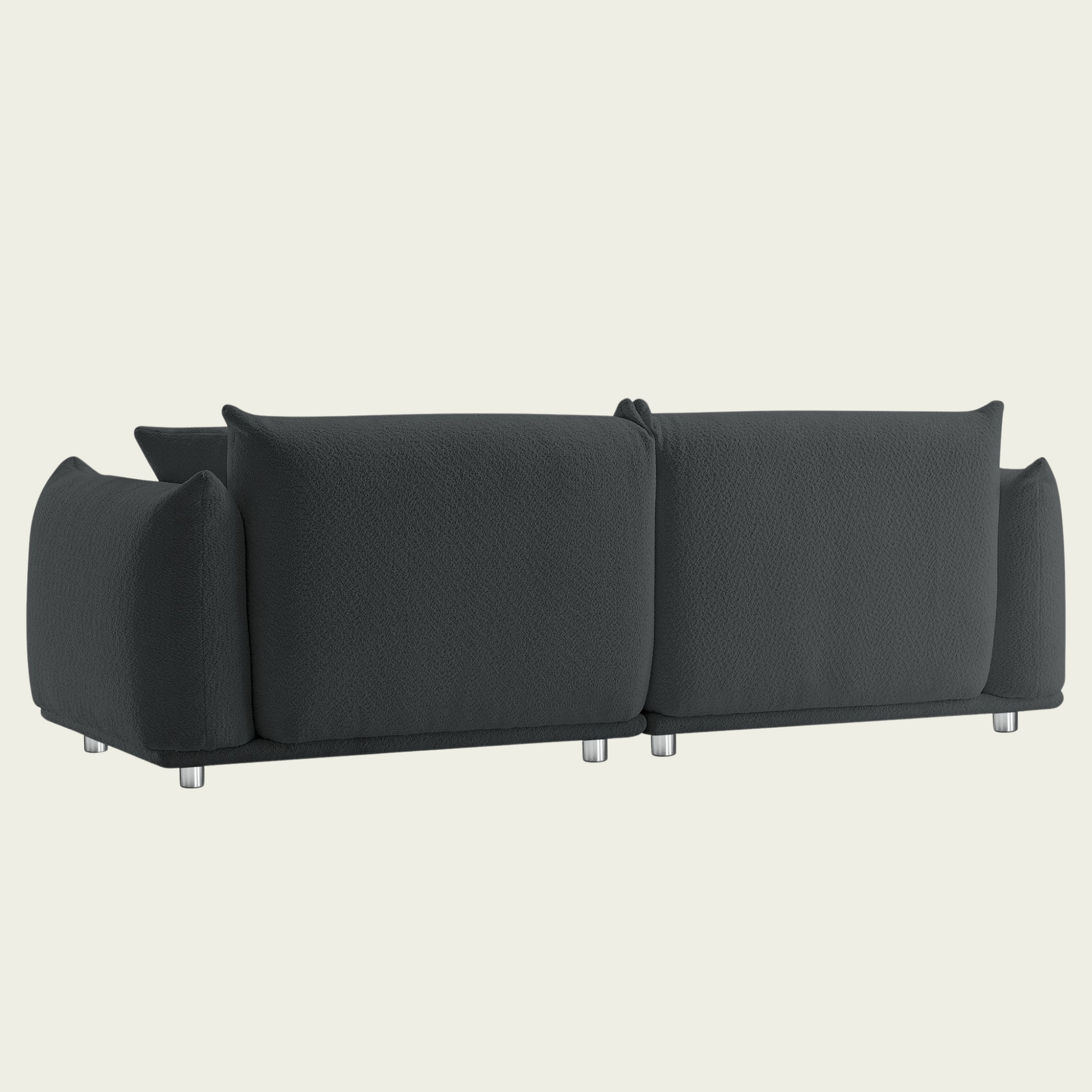 Oversized Loveseat Sofa for Living Room, Sherpa Sofa with Metal Legs, 3 Seater Sofa, Solid Wood Frame Couch with 2 Pillows, for Apartment Office Living Room - Black