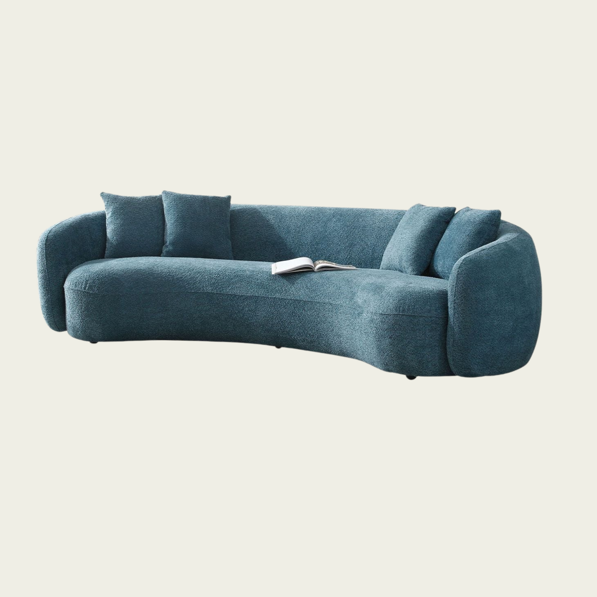 102'' Boucle Sofa Modern Sectional Half Moon Leisure Couch Curved Sofa Teddy Fleece Velet Blue