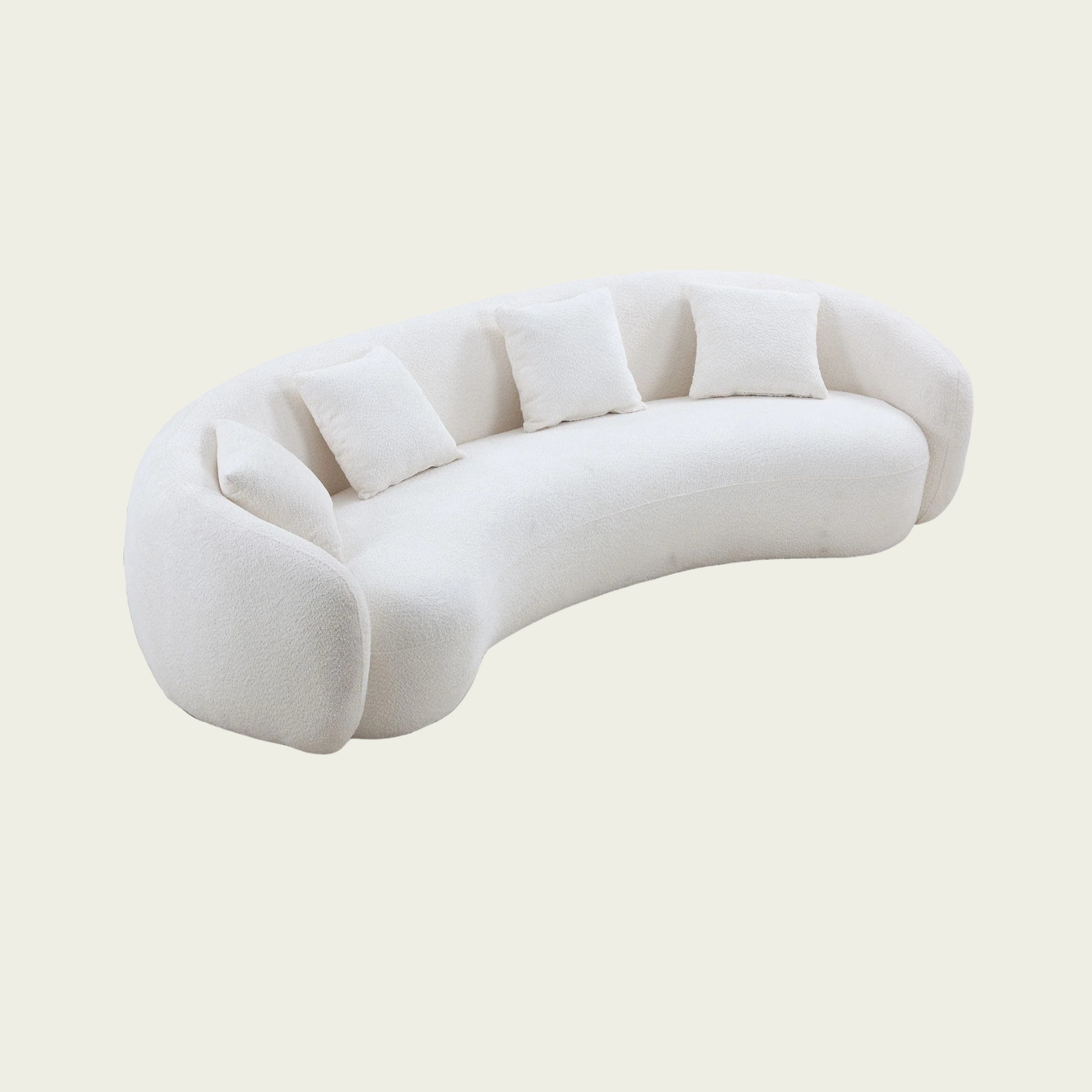102" 5-Seater Curved Boucle Sofa |  White upholstery | Half Moon Design | 4 Pillows Included