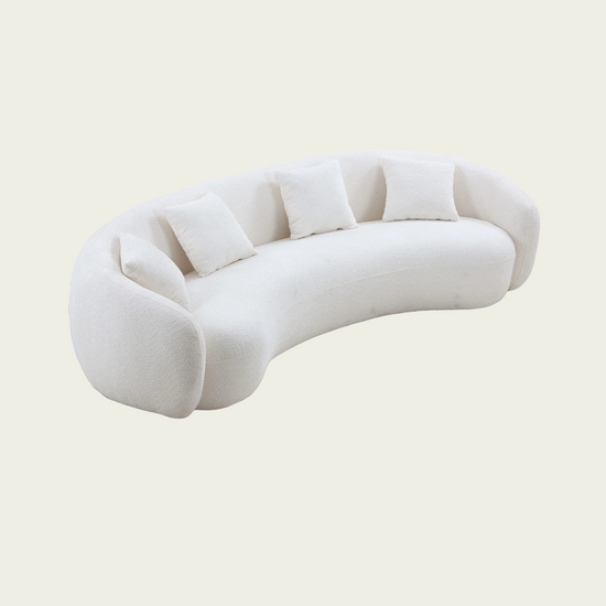 102" 5-Seater Curved Boucle Sofa |  White upholstery | Half Moon Design | 4 Pillows Included