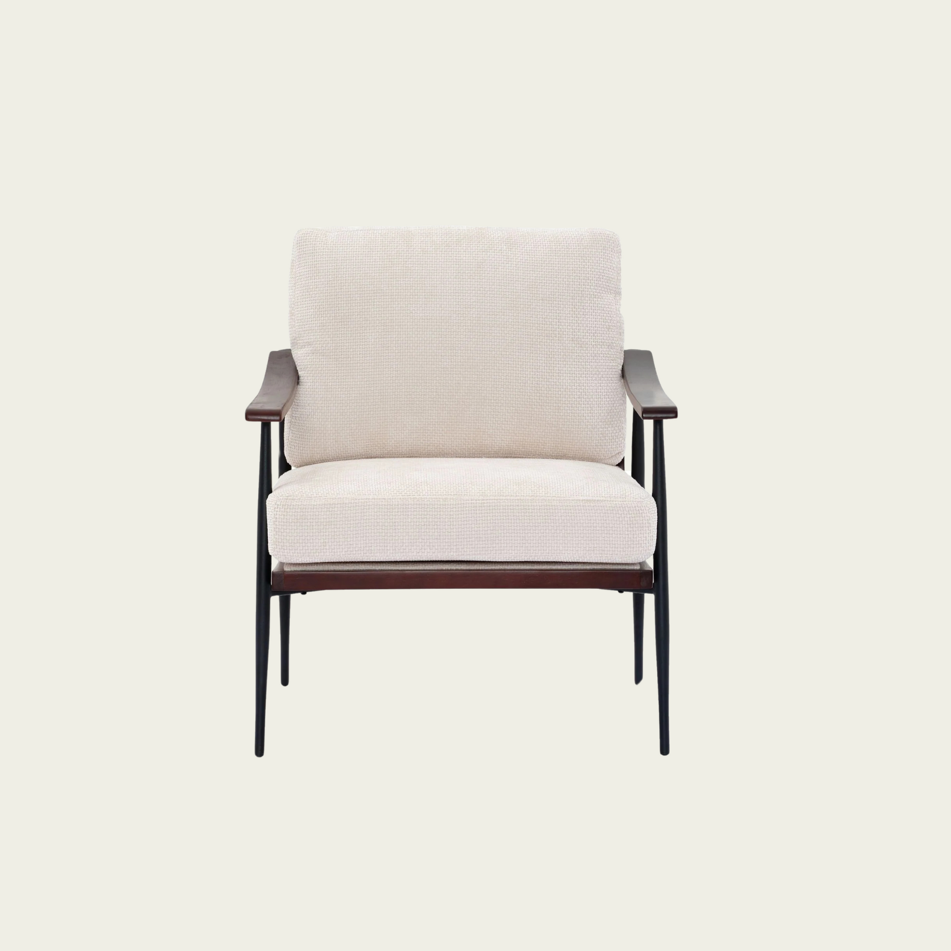 Modern Accent Chair, Mid Century Modern Accent Chairs, Linen Fabric Arm Chair with Wood Armrests, Upholstered Leisure Chair for Living Room, Bedroom, Reception Room, White