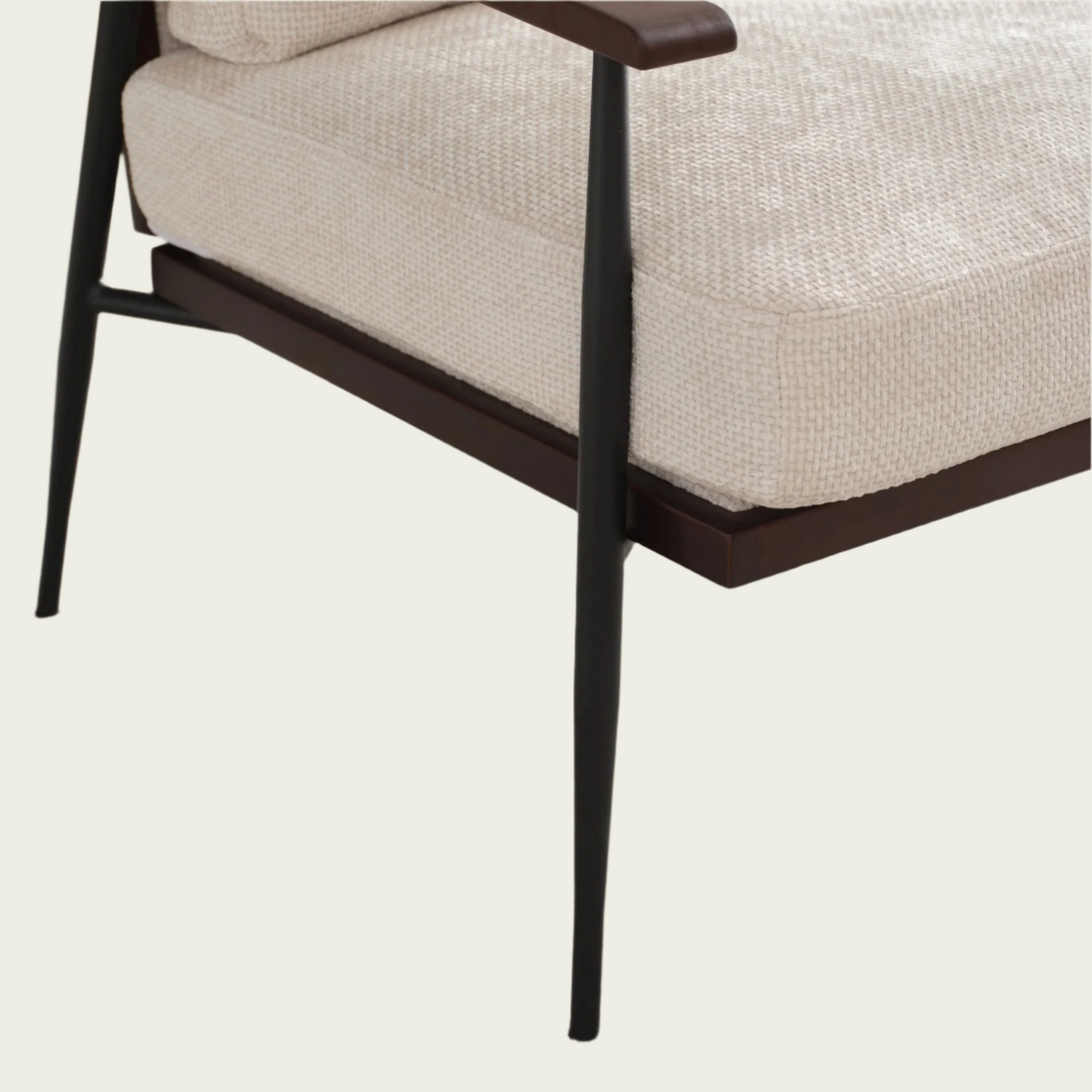 Modern Accent Chair, Mid Century Modern Accent Chairs, Linen Fabric Arm Chair with Wood Armrests, Upholstered Leisure Chair for Living Room, Bedroom, Reception Room, White