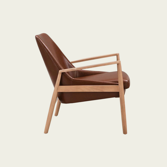U-Can PU Leather Accent Chair Set of 2, Mid-Century Modern Armchair with Solid Wood Frame, Reading Leisure Chair with High Back for Living Room