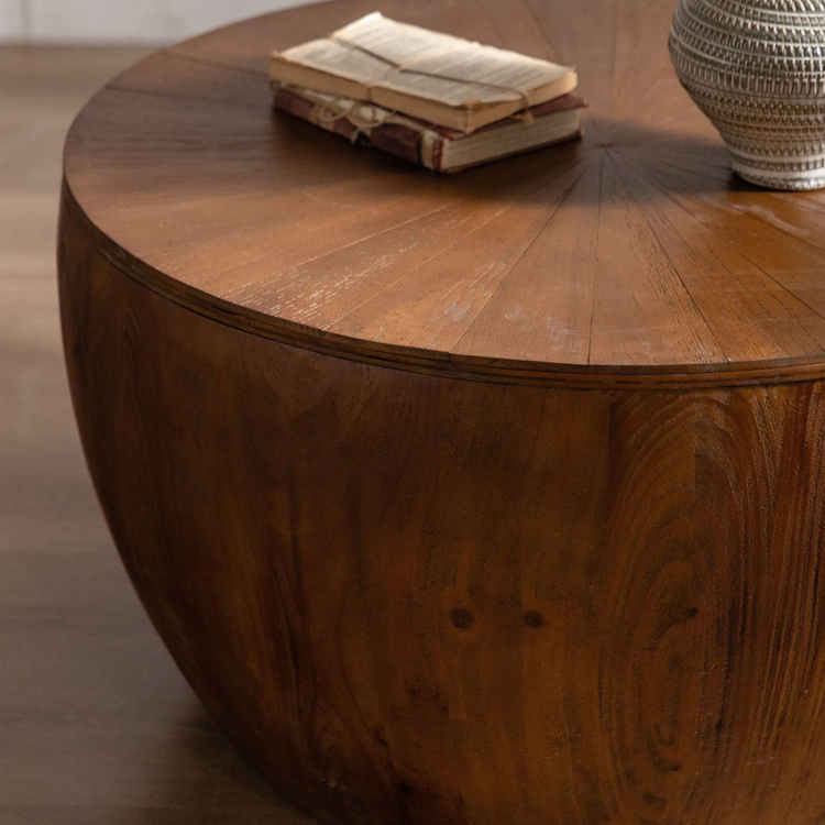 31.50"Vintage Style Bucket Shaped Coffee Table with storage function, for Office, Dining Room and Living Room, Brown