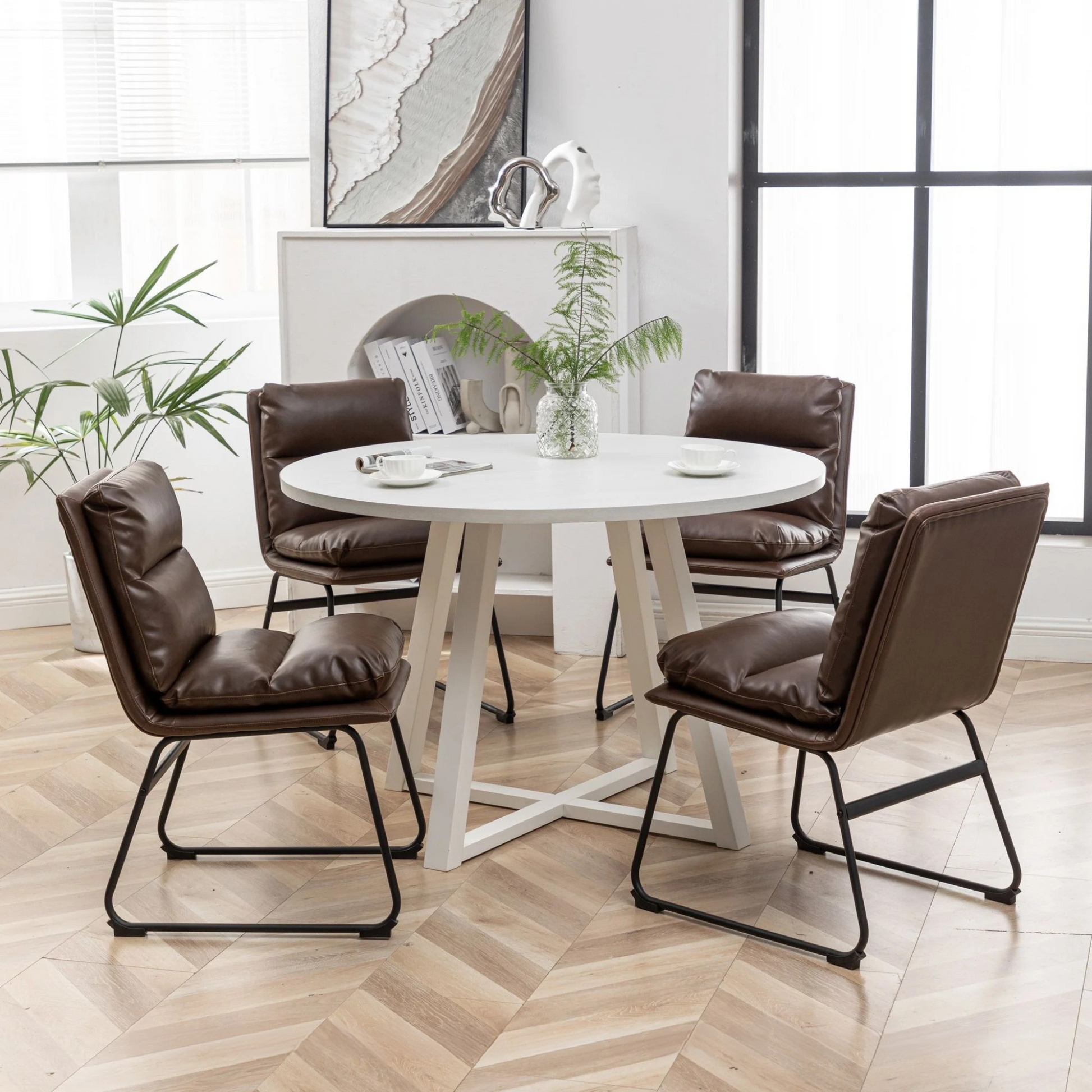 Milos Contemporary Upholstered Dining Chairs, Set of 2, Antique Brown