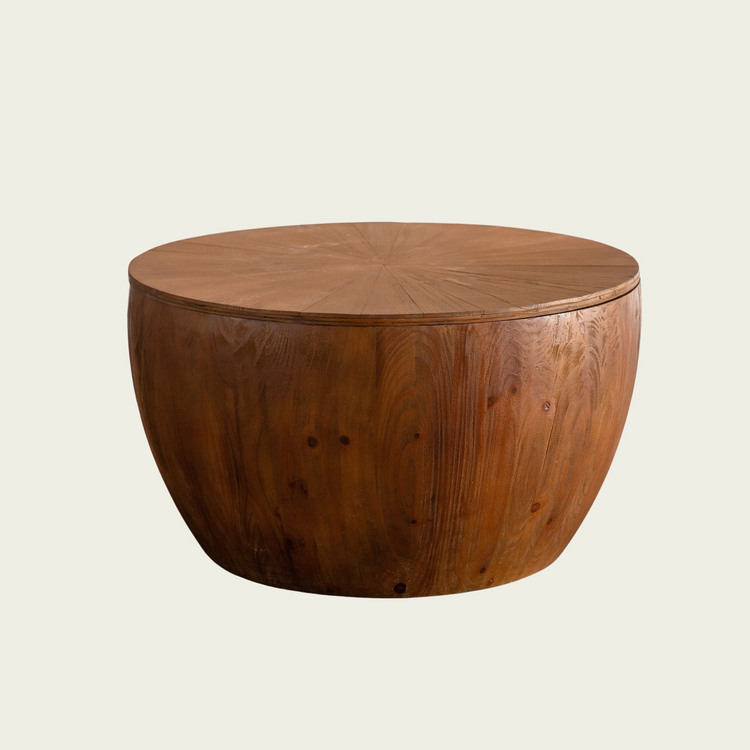 31.50"Vintage Style Bucket Shaped Coffee Table with storage function, for Office, Dining Room and Living Room, Brown