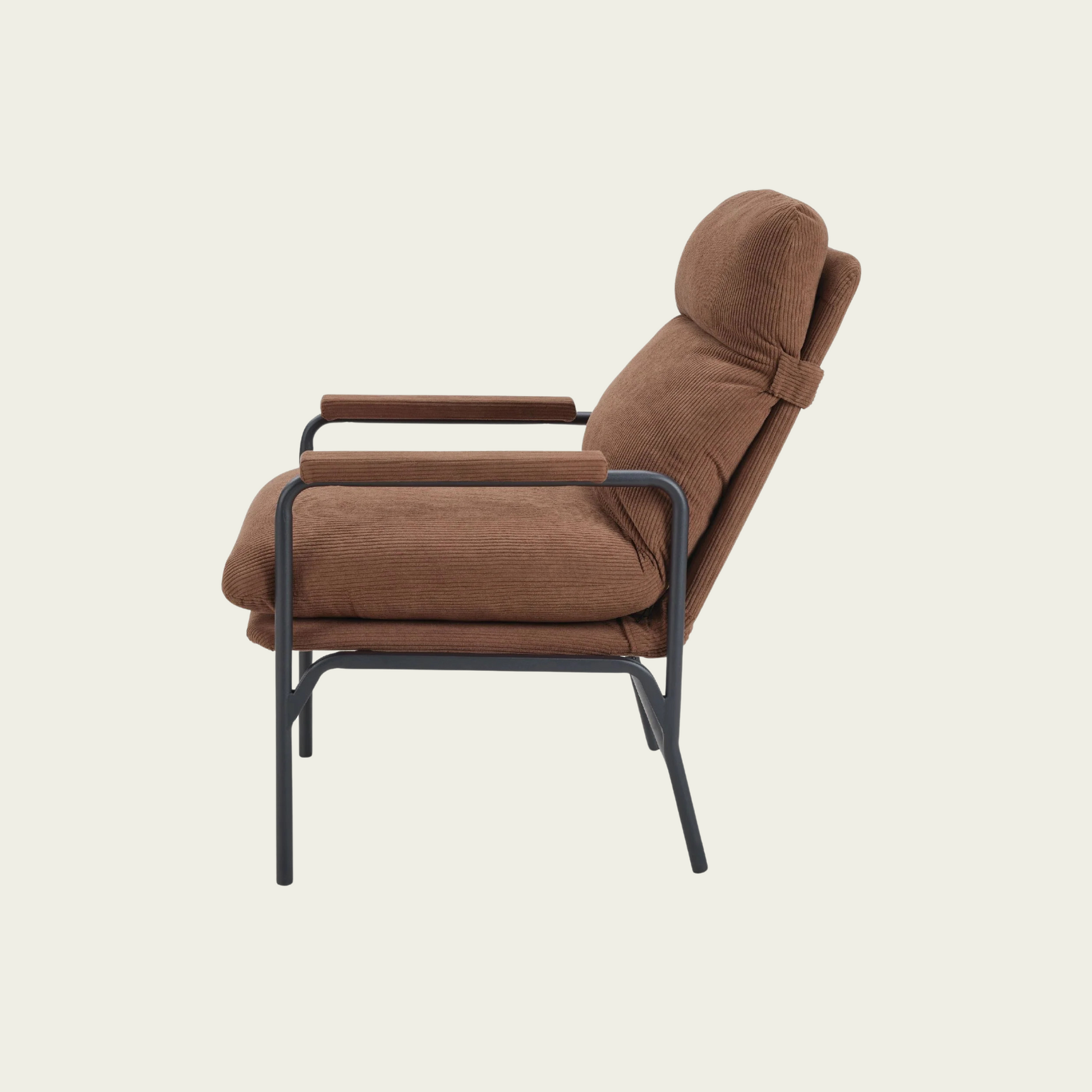 Modern Accent Chair, Reclining Chair with Adjustable Backrest, Corduroy Chair with Metal Frame, Reading Chair, Comfy Lounge Chair for Living Room, Bedroom, Office, Brown