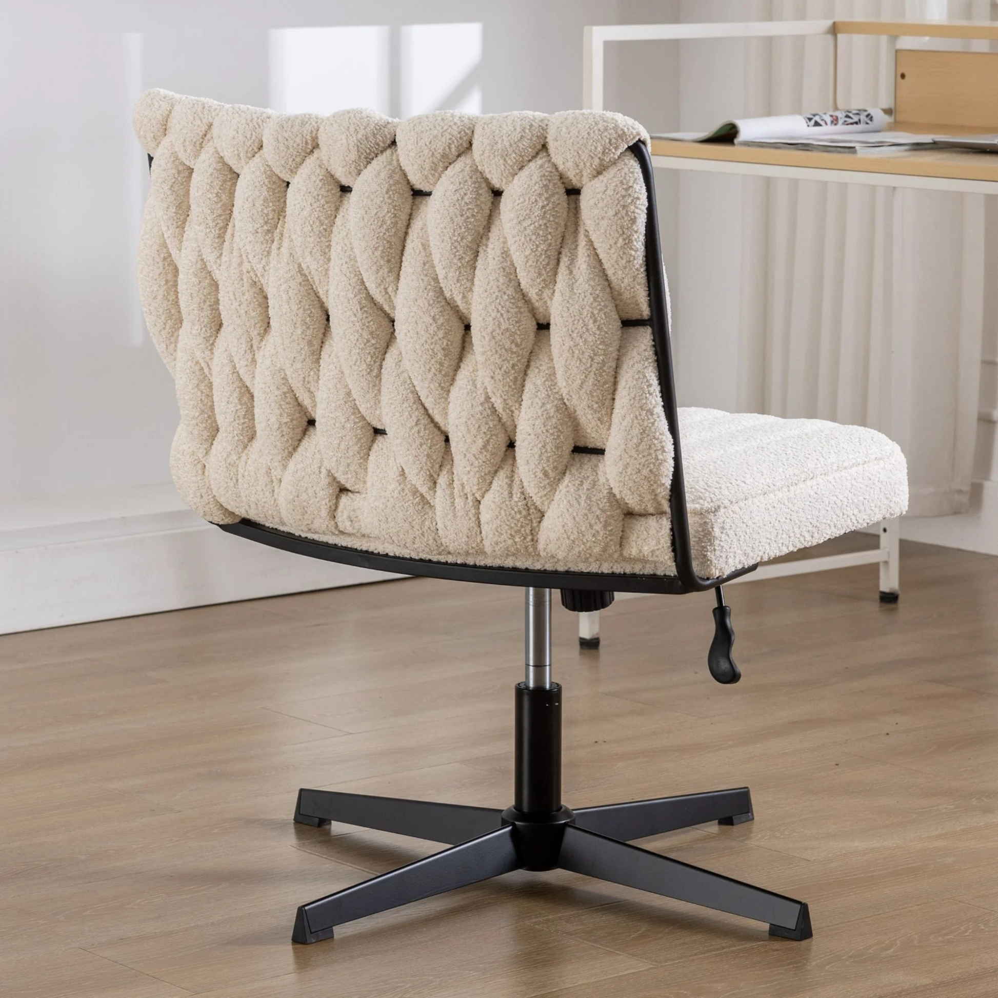 Armless Office Desk No Wheels,Living room chair, velvet cross-legged chair with back arms,for Bedroom, Living Room