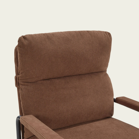 Modern Accent Chair, Reclining Chair with Adjustable Backrest, Corduroy Chair with Metal Frame, Reading Chair, Comfy Lounge Chair for Living Room, Bedroom, Office, Brown