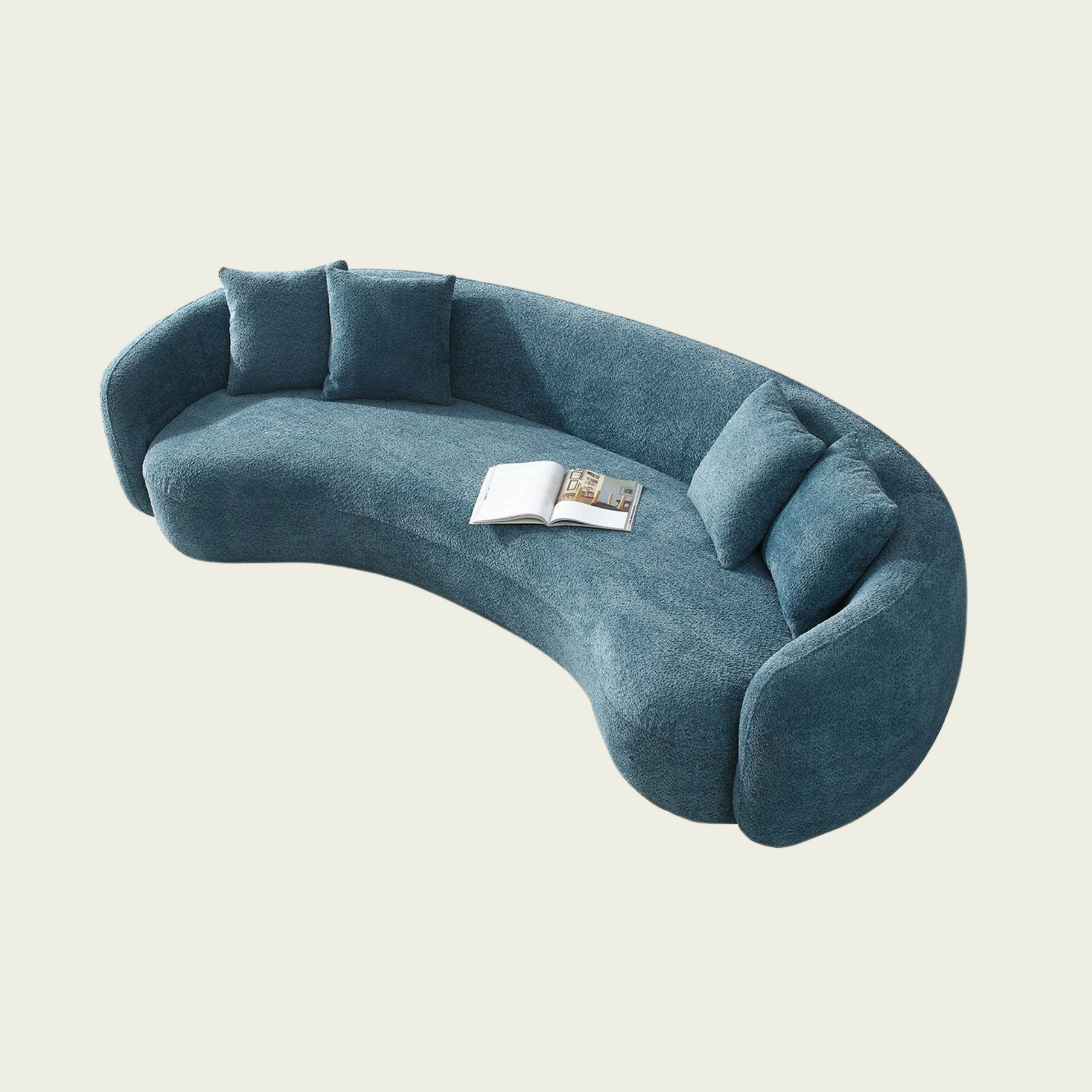 102'' Boucle Sofa Modern Sectional Half Moon Leisure Couch Curved Sofa Teddy Fleece Velet Blue