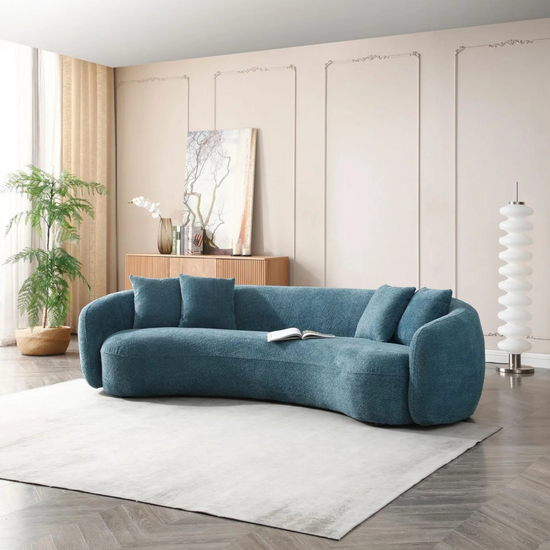 102'' Boucle Sofa Modern Sectional Half Moon Leisure Couch Curved Sofa Teddy Fleece Velet Blue