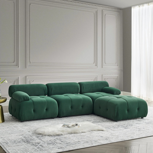 Modular Sectional Sofa, Button Tufted Designed and DIY Combination,L Shaped Couch with Reversible Ottoman, Green Velvet