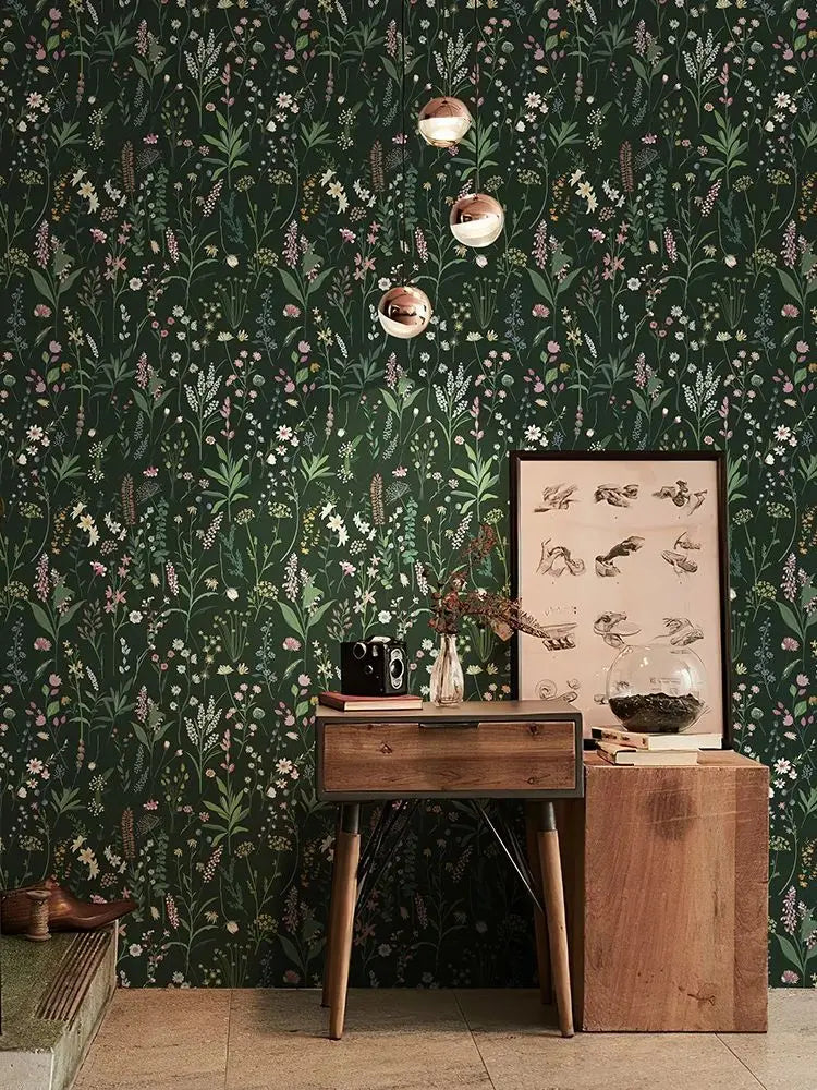 Waterproof Self-adhesive PVC Wallpaper - Flowers & Green Leaves