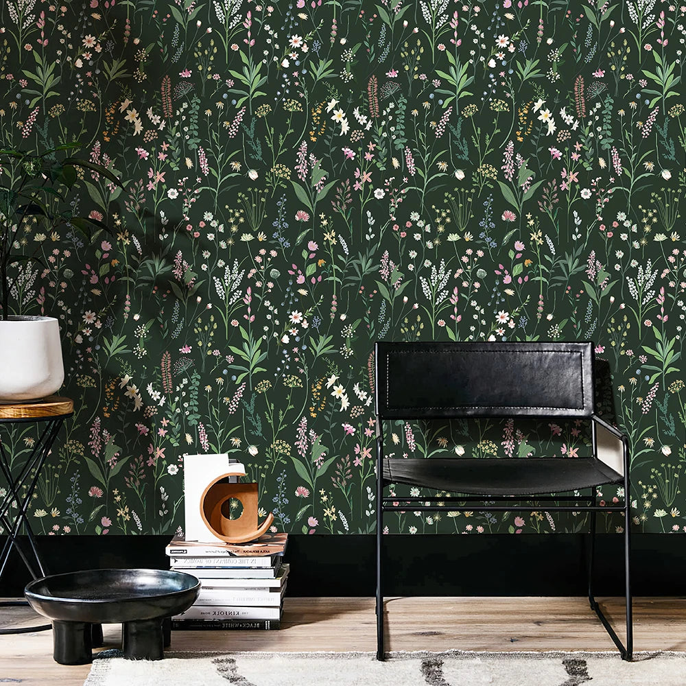 Waterproof Self-adhesive PVC Wallpaper - Flowers & Green Leaves